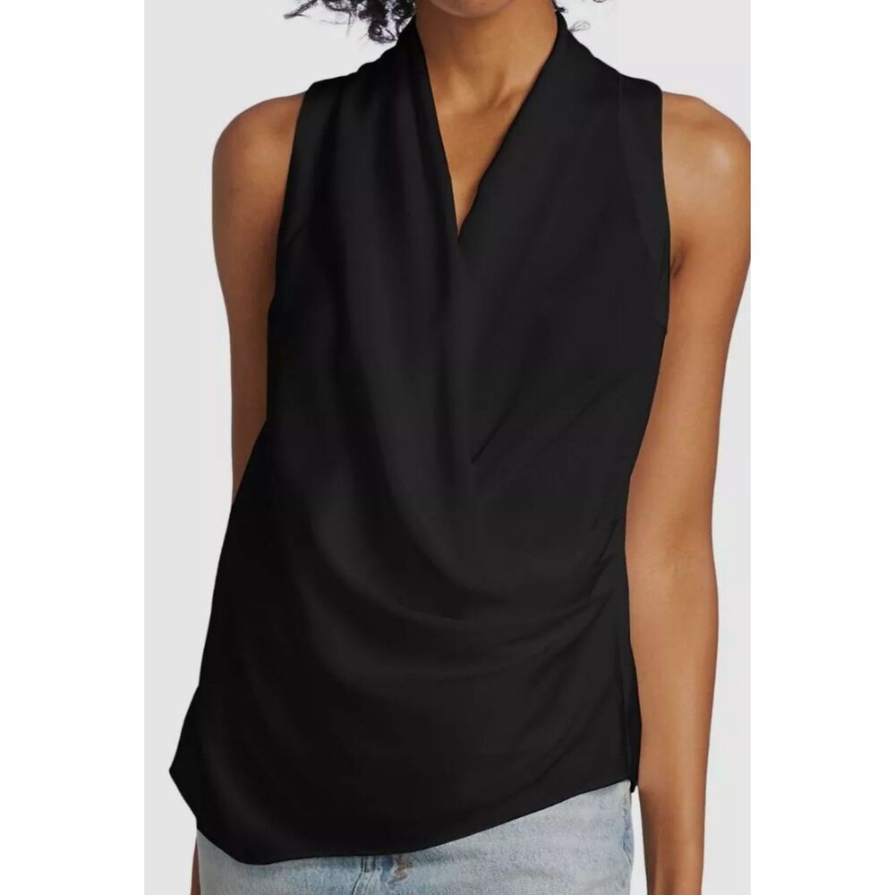 RAMY BROOK Top Womens XS Black Connie Draped Sleeveless Surplice Neck‎ Shirt